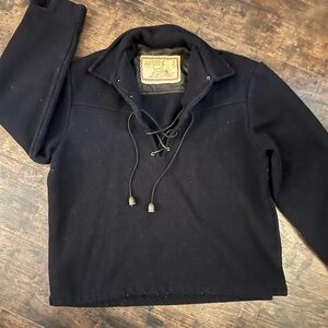 Antler Lace-Up Wool Pullover Jacket in Black